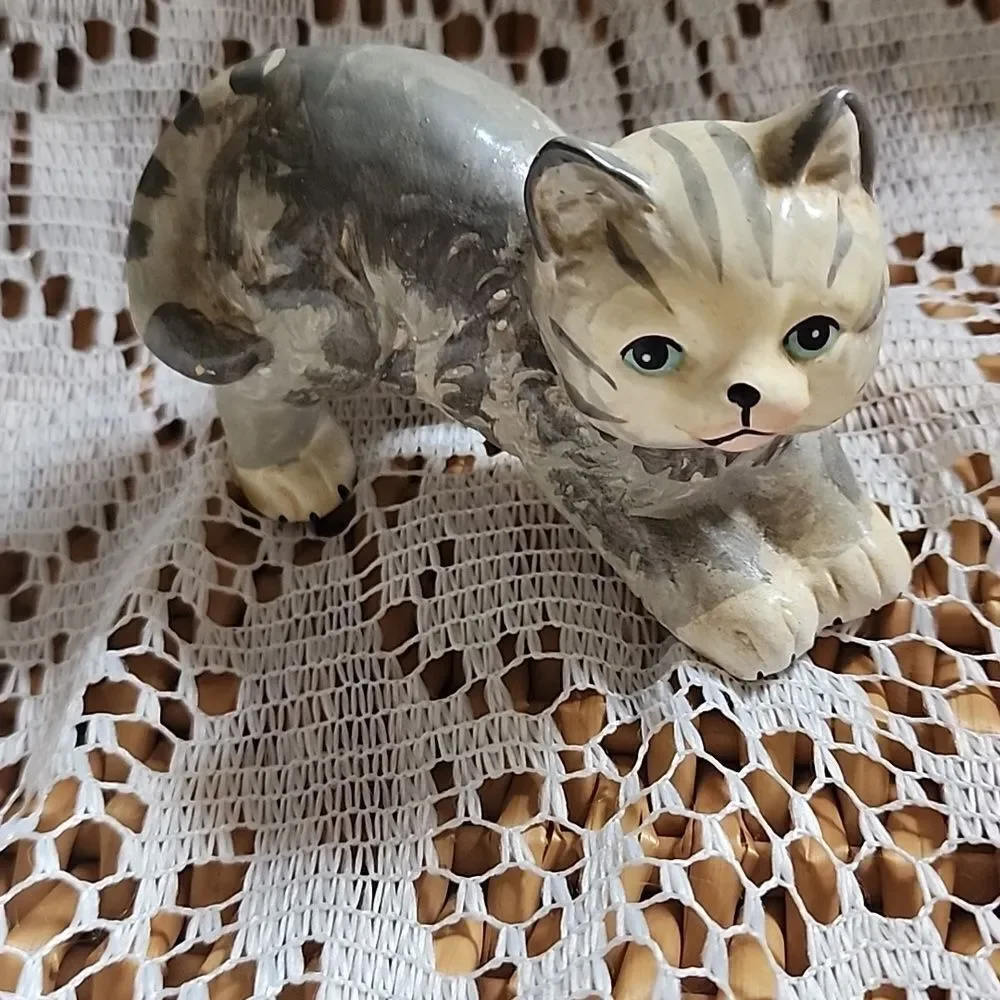 Vintage Meow! Ceramic Striped Tabby Cat Made In Sri Lanka